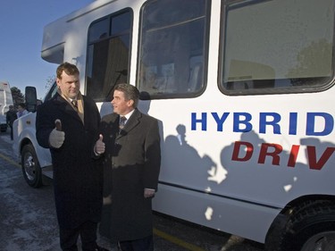 2007: Environment Minister John Baird (left) and Gary Lunn, Minister of Natural Resources, were on hand for an announcement at Natural Resources Canada's CANMET Energy Technology Centre to announce the Ecoenergy initiative which involves some $230 million in funding. They arrived at the facility located in the west end, on board hybrid fuel buses, January 17, 2007.