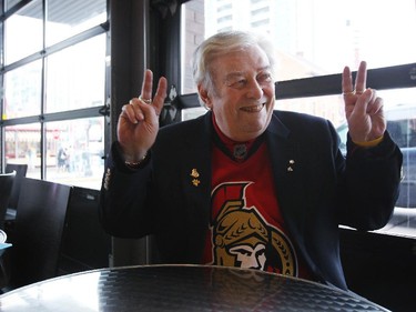Max Keeping hams it up for the camera while talking with the Ottawa Citizen at a coffee shop in the Byward Market prior to heading out to a Sens game on March 10, 2014.