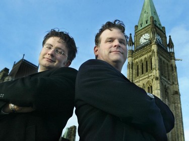 2006: The Boys from Barrhaven. MP's Pierre Poilievre, left, and John Baird on Parliament Hill, February 7, 2006.