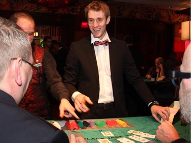 Ottawa Senators centre Kyle Turris was among the hockey players to deal a just-for-fun game of blackjack to guests at the Ferguslea Senators Soirée held at the Hilton Lac Leamy on Wednesday, February 4, 2015.