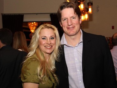 Proud to be Me board member Trie Donovan with her husband, former Ottawa Senators player Shean Donovan, at the organization's Proud to be Bully Free benefit dinner held at NeXt restaurant on Monday, February 23, 2015.