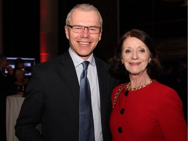 Public policy consultant Bob Plamondon with Elly Meister, director of government relations for Chartered Professional Accountants of Canada, at a special event organized by the Macdonald-Laurier Institute on Wednesday, February 18, 2015, at the Canadian Museum of History to celebrate the 200th anniversary of Sir John A. Macdonald's birthdate.
