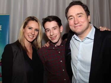 Quebec NDP MP Ruth Ellen Brosseau with her son, Logan, 14, and This Hour has 22 Minutes star Mark Critch following the anniversary taping of the CBC TV show in Ottawa, held at Algonquin College on Thursday, February 5, 2015.