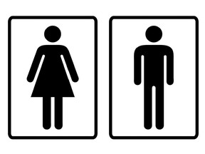 Simple black and white male and female toilet washroom symbols