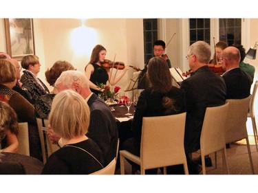 Supporters of the Friends of the NACO's Music to Diner For benefit, hosted by Norwegian Ambassador Mona Elisabeth Brother on Wednesday, February 25, 2015, enjoyed a short but intimate from the Emerald String Quartet prior to dinner.