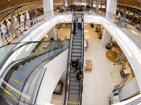 The escalators sit beneath sky lights which draw in much day light as Nordstrom Rideau Centre held a media preview day in advance of the grand opening on March 6.
