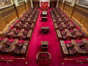 The Senate chamber on Parliament Hill is seen May 28, 2013 in Ottawa.