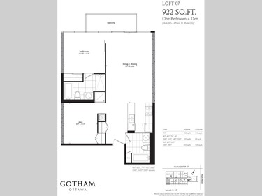 Loft 07 is a 922-square-foot two-bedroom (or one-bedroom plus den) starting at $451,900.