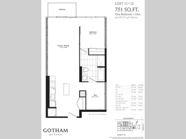 Loft 11/12 is 751 square feet with bedroom plus den. It starts at $357,900.
