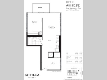 Loft 10 is also a one-bedroom plus den but is a touch smaller at 648 square feet and a starting price of $317,900.