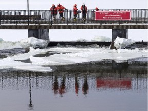This is a photo from 2015 of ice-breaking operations on the Rideau River.