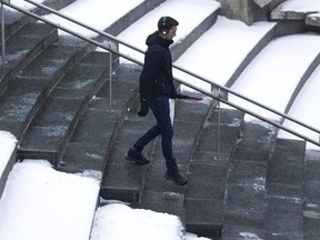 Clear sidewalks and steps at the World Exchange Plaza.