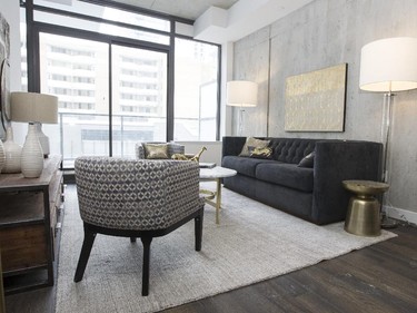 The model suites feature exposed concrete, at least nine-foot ceilings and modern, clean finishes, in keeping with builder’s fondness for contemporary.