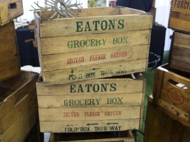 Wooden Eaton's grocery boxes at the Ottawa Antique and Vintage Market at the Carleton University Fieldhouse.