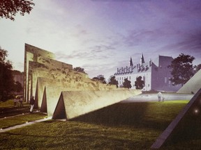 A drawing of the winning ABSTRAKT Studio Architecture concept for the National Memorial to Victims of Communism which will be situated near the Supreme Court of Canada is seen in Ottawa, Thursday December 11, 2014. THE CANADIAN PRESS/HO