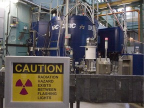 A warning sign is posted at the AECL plant in Chalk River, Ont. on December 19 2007. Chalk River Laboratories, the Ontario facility that produces most of the medical isotopes used across North America, is to be shuttered in 2018.