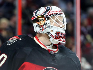 Andrew Hammond of the Ottawa Senators during second period NHL action.