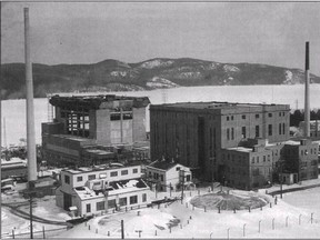 A 1954 photo shows Chalk River's NRU nuclear reactor facility being built.