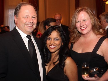 CTV's Power Play host Don Martin with law professor Carissima Mathen and Hill + Knowlton's Jackie King  at the Politics and the Pen dinner held at the Fairmont Chateau Laurier on Wednesday, March 11, 2015.