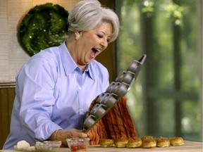 The queen of TV cooking shows might be Paula Deen, whose Double Chocolate Gooey Butter Cake starts with a regular chocolate cake mix and adds three eggs, half a pound (225 grams) of cream cheese, half a pound of butter, a pound (450 g) of sugar, extra cocoa and a cup of nuts.