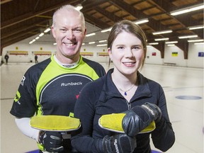 Four-time Canadian and world men's curling champion Glenn Howard poses with his daughter, Carly, at the Ottawa Hunt and Golf Club curling rink Wednesday March 11, 2015. The father and daughter team will compete in the Canadian mixed doubles curling team trials. (Darren Brown/Ottawa Citizen)