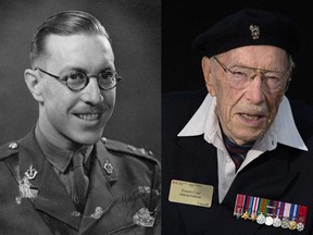 Ernest Côté as he appeared as a soldier in 1944 and in June 2014 when he attended the 70th anniversary of the D-Day landing at Juno Beach.