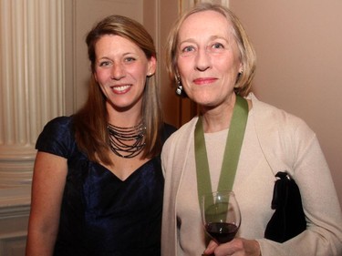 From left, Jennifer Lambert, chair of the board for the Writers' Trust, with Canadian author Elizabeth Hay at the Politics and the Pen dinner held at the Fairmont Chateau Laurier on Wednesday, March 11, 2015.