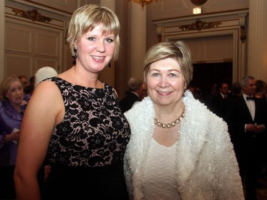 From left, Jill Scheer, wife of Speaker of the House of Commons Andrew Scheer, and Anne McGrath, national director of the New Democratic Party (NDP), were the co-chairs of this year's Politics and the Pen dinner held at the Fairmont Chateau Laurier on Wednesday, March 11, 2015.