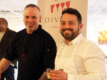 From left, Lucas Marshall and Eric Diotte from DiVino Wine Studio were among the participating restaurants in the Evening of Wine, Food and Art benefit for the Thirteen Strings Chamber Orchestra, held Tuesday, March 24, 2015.