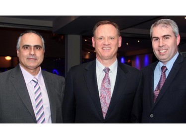From left, Osgoode Ward Councillor George Darouze, Liberal Ottawa South MP David McGuinty and River Ward Councillor Riley Brockington attended the St. Patrick's Home of Ottawa's 150th anniversary soiree, held Thursday, March 12, 2015.