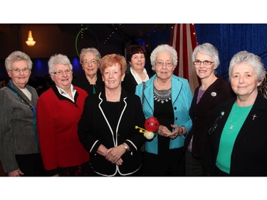 From left, Sheila Finnerty, Marjorie Myles, Laura O'Donnell, Joan Crownin, Mona Martin, Rita Kehoe, Mary Buckley and Sheila Whelan, of the Grey Sisters of the Immaculate Conception, attended the 150th  anniversary gala for the St. Patrick's Home of Ottawa, held Thursday, March 12, 2015.