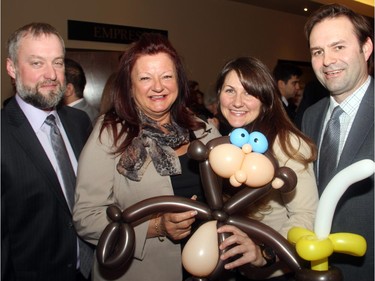 From left, Steve Ireland, Josée Guenette, Melanie Boissonneault and Steve Babineau, all from Sun Life Financial, attended the St. Patrick's Home of Ottawa's circus-themed 150th anniversary soiree, held at the Centurion Conference and Event Centre on Thursday, March 12, 2015.
