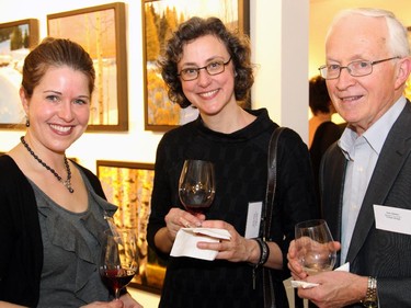 From left, violinists Sara Mastrangelo and Manuela Milani with violist Peter Webster at An Evening of Wine, Food and Art, held Tuesday, March 24, 2015, at Koyman Galleries in support of the Thirteen Strings Chamber Orchestra.