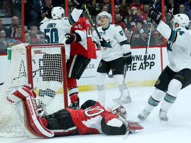 Hammond gets scored on by San Jose to tie it up 1-1 in the second.