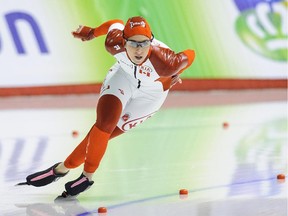 Ottawa's Ivanie Blondin skates in the women's 500 metres during the ISU world all-round speed skating championships at the Olympic Oval on March 7, 2015 in Calgary.