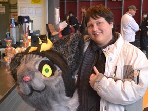 Kale Lalonde, a costume enthusiast came with his hand made mascot head to apply at the TD Place job fair March 7.