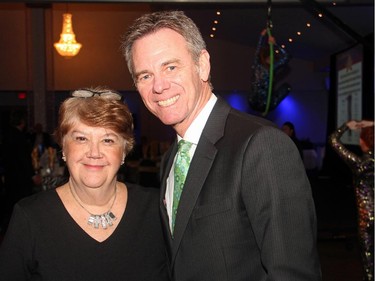 Lynn Noel, development manager at the St. Patrick's Home of Ottawa Foundation, with event MC Michael O'Byrne from CTV News at Noon, at St. Pat's 150th anniversary soiree, held Thursday, March 12, 2015, at the Centurion Conference and Event Centre.