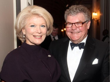 National Arts Centre board chair and Shaw Communications director Adrian Burns with Robert Tennant, founding partner of FoTenn Consultants, at the Politics and the Pen dinner for Writers' Trust, held Wednesday, March 11, 2015, at the Fairmont Chateau Laurier.