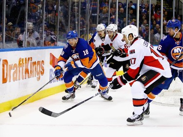 Ryan Strome #18 of the New York Islanders skates with the puck against the Ottawa Senators.
