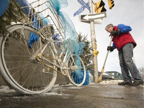 Before the city removed the physical "ghost bike" there, Paddy Dussault cleaned the area of a memorial to his wife, Meg, who was struck and killed by a truck at Bank Street and Riverside Drive in 2013.