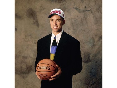 EAST RUTHERFOR, NJ - JUNE 1:  Steve Nash poses for a portrait after being drafted by the Phoenix Suns in the first round of the 1996 NBA Draft on June 1,1996 in East Rutherford, New Jersey.