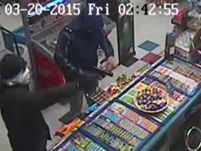 Suspects in a convenience store robbery last Friday
