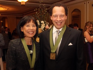 Shaughnessy Cohen Prize juror Denise Chong with fellow author Lawrence Hill at the Politics and the Pen dinner held at the Fairmont Chateau Laurier on Wedneseday, March 11, 2015.