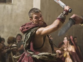 Liam McIntyre  in action as Spartacus.