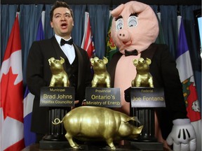 Canadian Taxpayers Federation Director Aaron Wudrick and pig mascot Porky the Waste Hater presented the 17th Annual Teddy Government Waste Award Winners at a news conference in Ottawa on Wednesday.