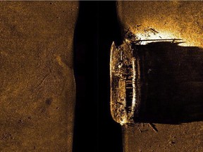 The HMS Erebus is pictured on a sonar scan in the Queen Maud Gulf in Nunavut, released on September 9, 2014. Ice divers and underwater archeologists will plunge deep into Arctic waters starting next month in an effort to unlock the secrets of HMS Erebus, the ship on which Sir John Franklin himself sailed and may have died.