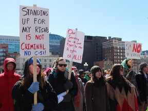 The Idle No More community and supporters gathered on Parliament Hill Saturday Mar. 28, to protest Bill C-51, the Conservatives proposed anti-terror bill. (Emanuela Campanella/Ottawa Citizen)
