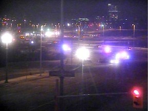Traffic cam photo showing the cars/flashing lights for the accident on Wellington, March 12, 2015.