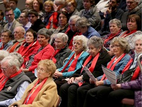 United in Red: Residents of Unitarian House all wore red scarfs to show of solidarity. Their retirement home would be directly affected by the extension.