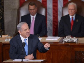 Israel's Prime Minister Benjamin Netanyahu addresses a joint session of the US Congress on March 3, 2015 at the US Capitol in Washington.